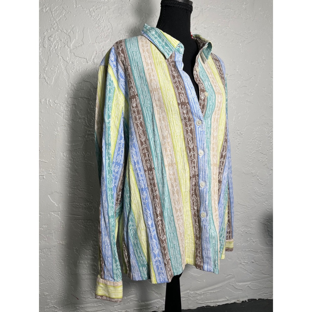 The Tog Shop Cotton Button Front Shirt XL Pastel Stripe Botanical Print - Picture 4 of 7